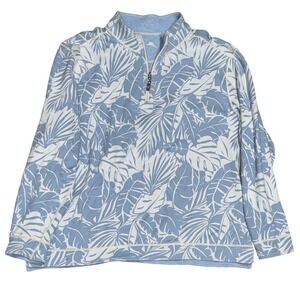Tommy Bahama Blue Tropical Leaf Print 1/4 Zip Pullover Sweatshirt 2XL no sz‎ tag